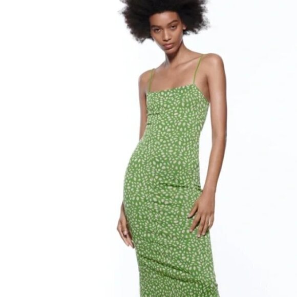 Zara Jacquard Green Dress Size Small - Picture 1 of 7